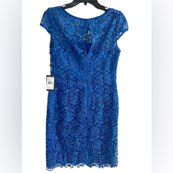 Adrianna Papell Lace Cap Sleeve Dress Blue Size 8 - Elegant Party Dress - Picture 3 of 8